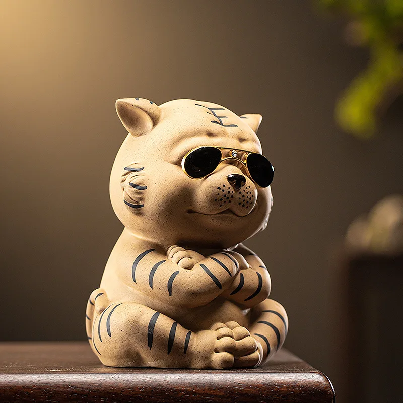 Tiger Tea Pet Creative Money Box Mascot Purple Clay Large and Small Cute Tiger Tea Pet Ornament Tea Table Decoration