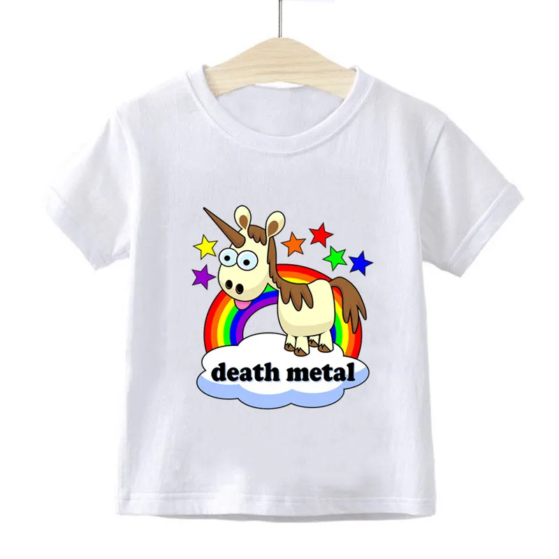 Kids Summer Girls & Boys T shirt Children Rainbow Unicorn Death Metal Cartoon Print T-shirt Casual Funny Baby Clothes