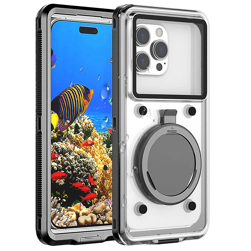 

IP68 Waterproof Bracket Case For iPhone 16 15 14 13 12 11 Pro Max 16 14 15 Plus X XR XS Max 7 8 Plus Swimming Phone Luxury Cover