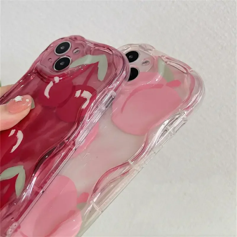 Clear Pink Peach Case for Realme C55 C35 C33 C21Y C25Y C30S C21 C11 C20 C2 C15 C12 10 5 6 7 Pro 5S 7i 8 5G Wavy Silicone Cover