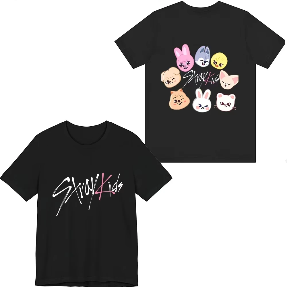Stray Kids SKZOO Cartoon Fans T-shirt Men and Women Summer Cotton Clothing Fashion Round Neck Short Sleeved Shirt Streetwear