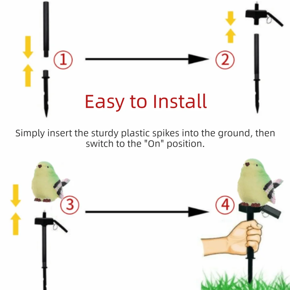 Waterproof Solar LED Bird Stake Light Auto On/Off Sealed Structure Landscape Decorative Light Delicate Bird Shape Light Sensing