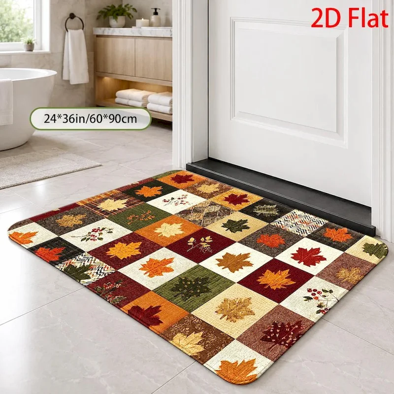 VIKAMA Autumn Fall Doormat Maple Leaf Acorn Printed Floor Rug Non‑Slip Mat for Front Door Entryway Home Decor