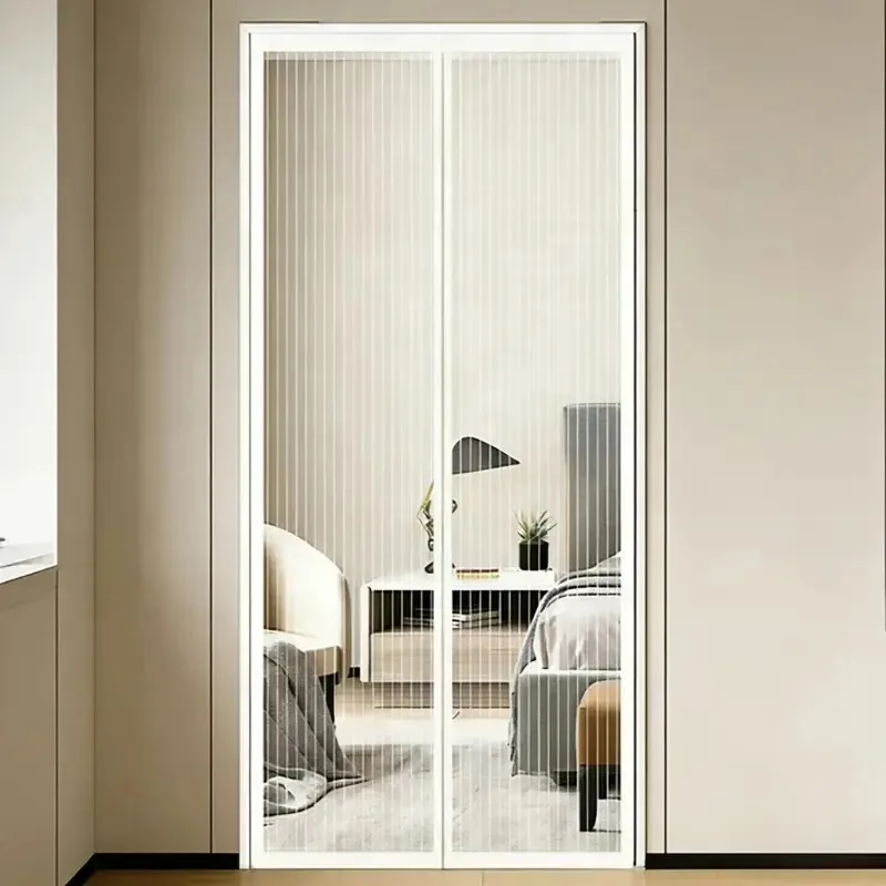 Magnetic Mosquito Proof Door Curtain Heavy-Density Flexible Fiber Mesh Striped Breathable Panel  for Home Balcony RV Doors