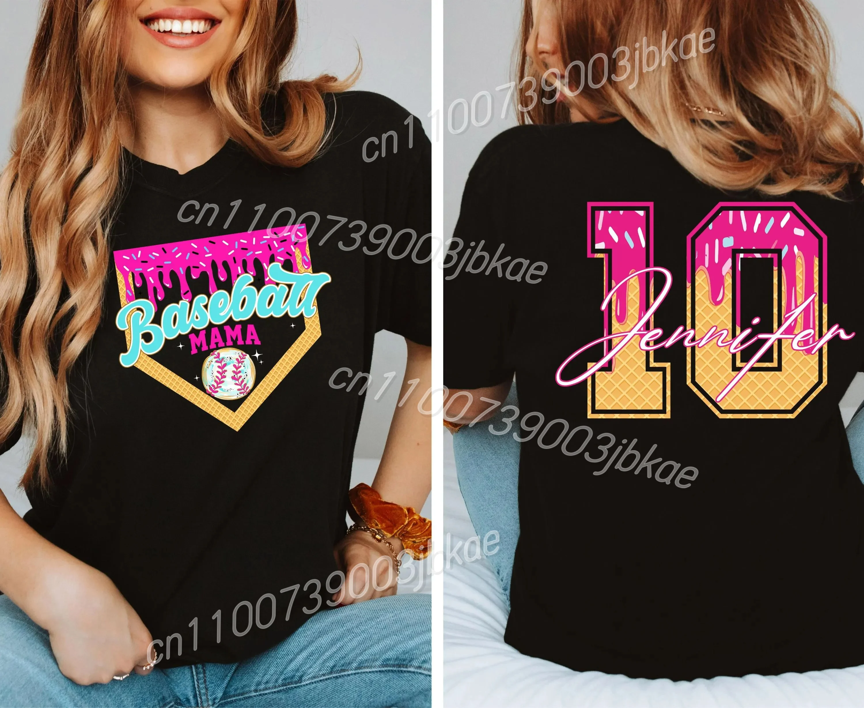 

Baseball Ice Cream Drip T-shirt Mama Drip T-Shirt Mama Basebaall T-Shirt Game Day Mom Dripping Short Sleeve T-shirt