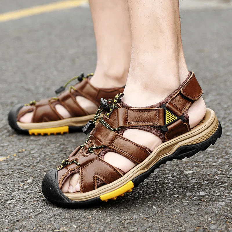 

Summer Men's Sandals Breathable Genuine Leather Outdoor Sandals Luxury Men's Summer Casual Shoes Men Slippers Sandals Hot Sale