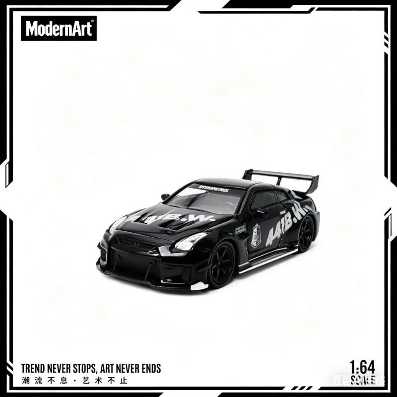 ModernArt 1:64 Nissan GTR R35 Container Trailer 441B. W. Drift Bear Alloy Die Casting Car Model, Simulation Static Ornament.