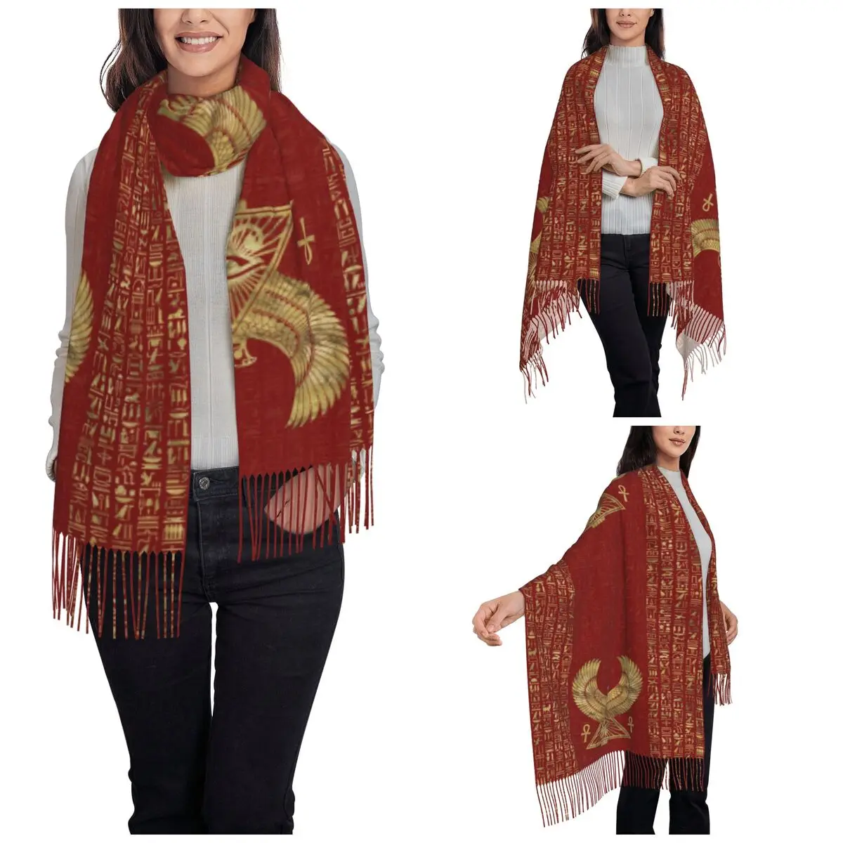 Womens Scarf with Tassel Eye Of Horus Large Winter Warm Shawl and Wrap Egyptian Ancient Egypt Daily Wear Pashmina Scarves