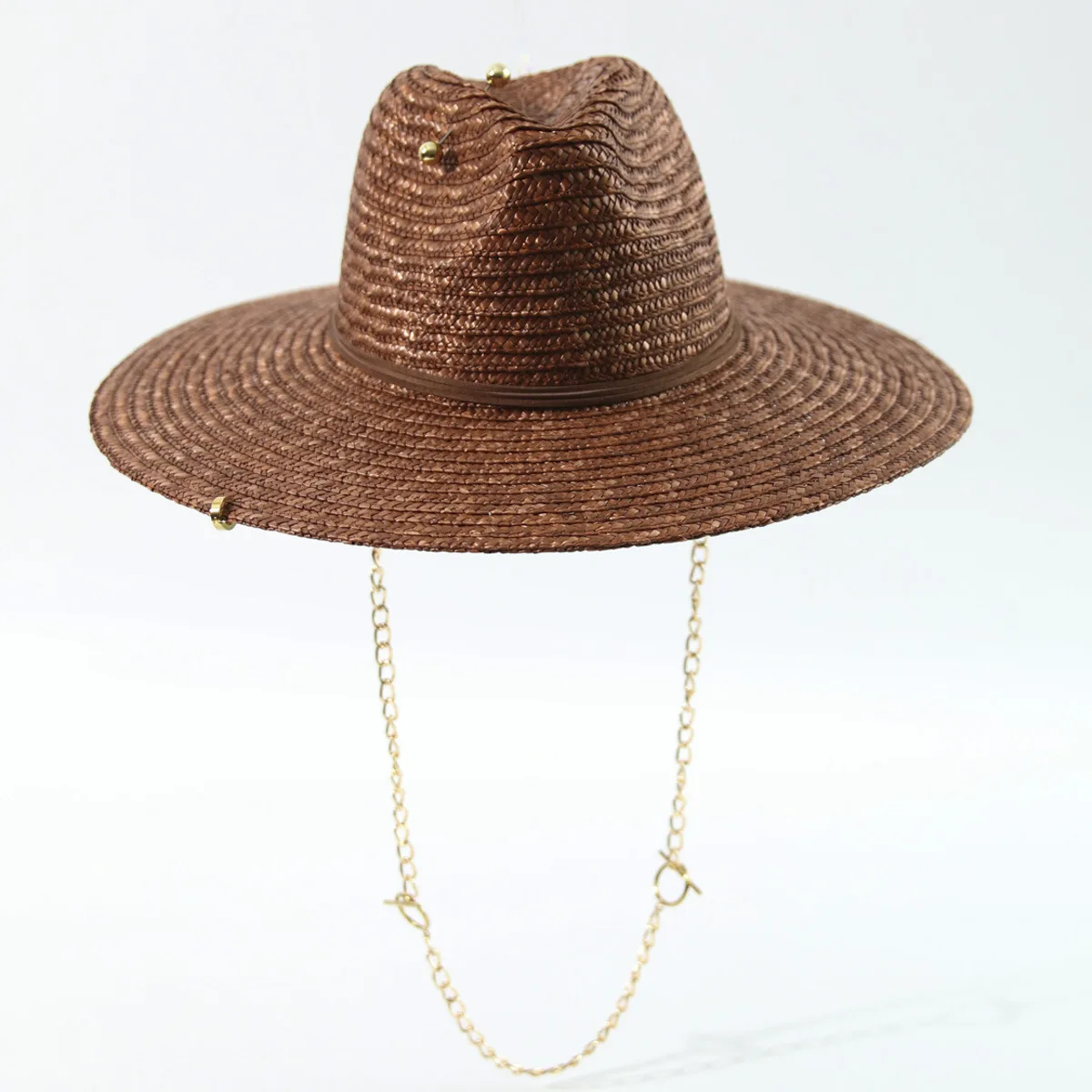 Wide Brim Straw Hat With Chain Decor Summer Beach Sun Protection Travel Hat