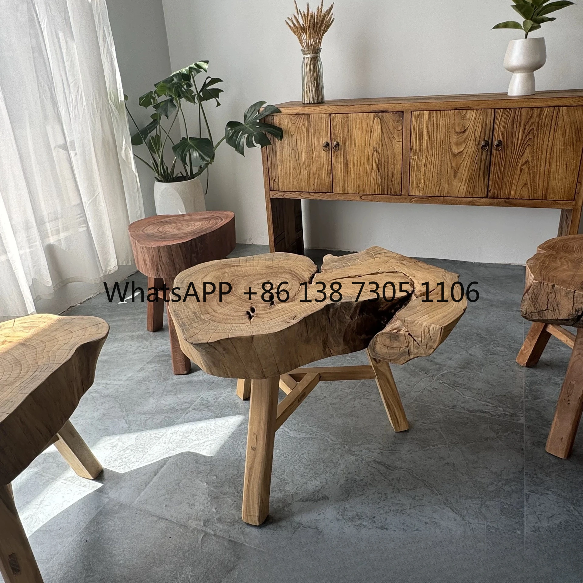 

Low stool retro special-shaped log tea table living room side few ornaments log wooden pier