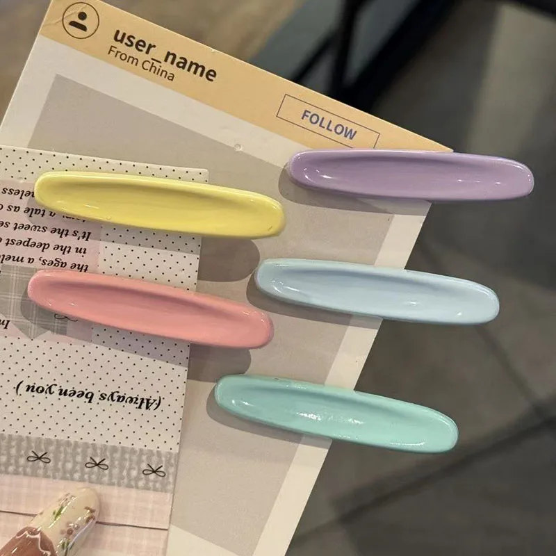 

Длинная овальная милая заколка для волос цвета макарон, очаровательная женская челка и аксессуар для волос по бокам