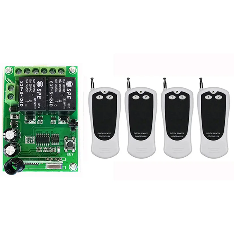 DC24V 2CH 500m Long Range RF Wireless Remote Control Switch System Transmitter+Receiver,315/433 MHZ /lamp/ Window/Garage Doors