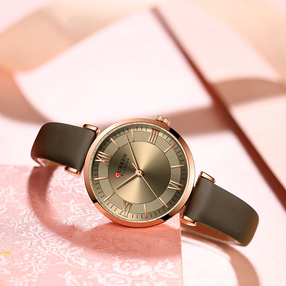 CURREN Luxury Women's Watch Stylish Leather Strap  Quartz Movement Casual Elegant Ladies Wristwatch Fashionable Design with Box image 5