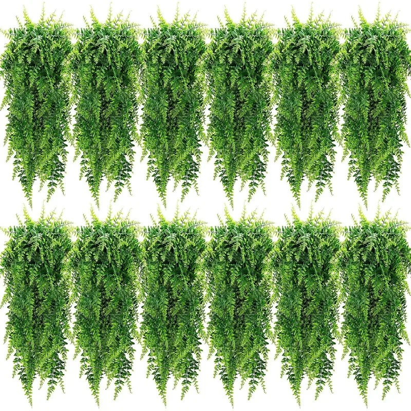 12 Pcs Artificial Hanging Plants 32 Inch Fake Hanging Plant, Fake Boston Ferns Plastic Fake Hanging Plants