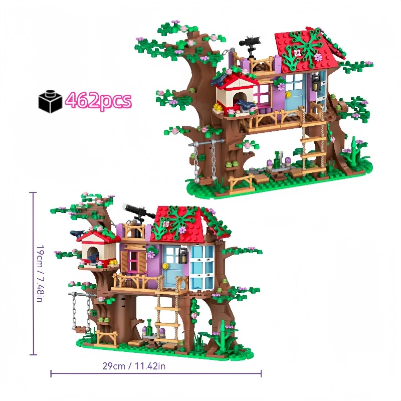 

2025 New Creative Girls' Summer Bird Tree House Villa Castle Building Block Girl Model Toys Christmas Birthday Gift For Kids