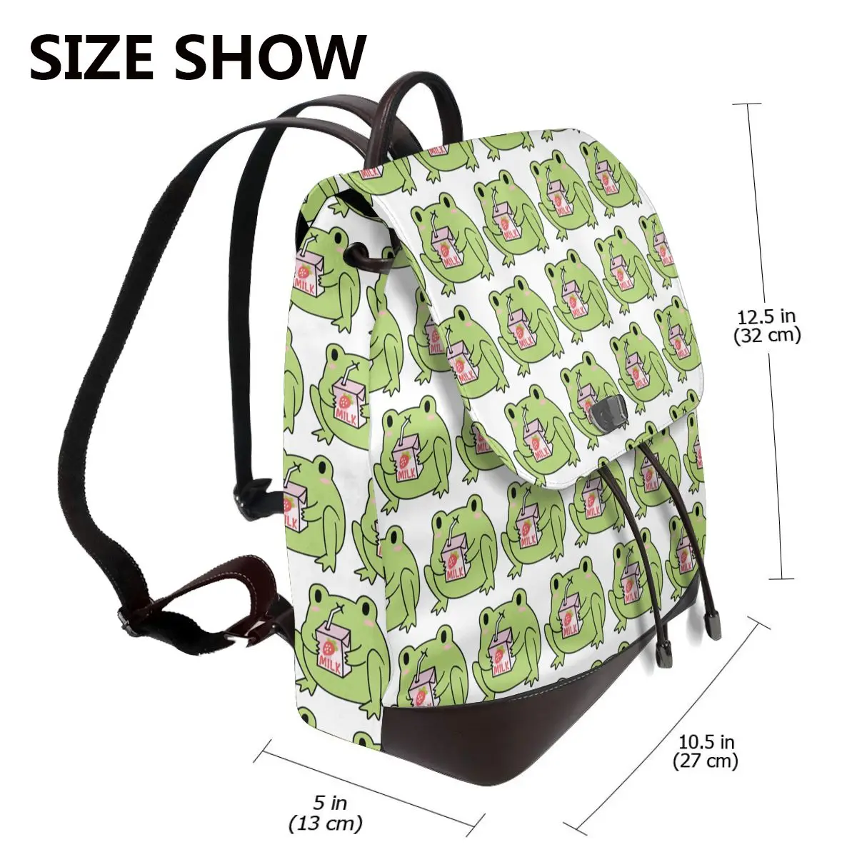 Cute Strawberry Milk Frog Bookbag School Student Bags Hiking Travel Daypack for Women Fashion Derma Backpack