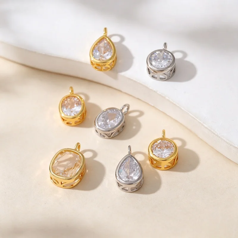 Metal Hollow Edged Zircon Pendant Accessories, Water Droplets/Circles/Ellipses, Handmade DIY Bracelet Necklace Accessories