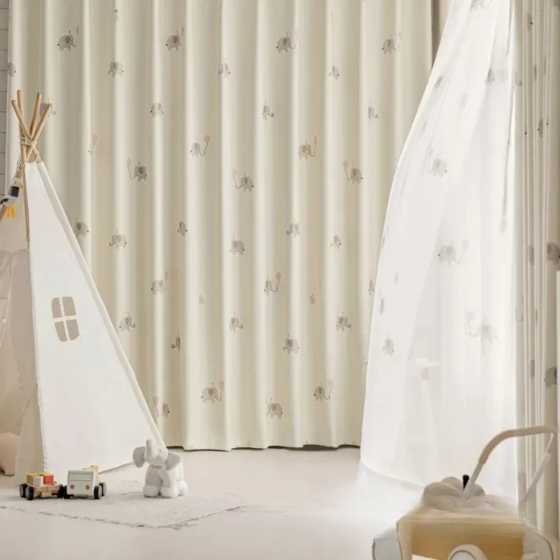 New Cartoon Curtains for Living Room Bedroom Dining Room Cute Balloon Elephant Children's Room Cream Air High Shading Curtain
