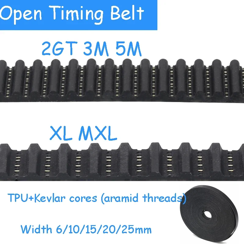 1 Meter Open Timing Belt 2GT 3M 5M XL MXL Width 6/10/15/20/25mm Black Polyurethane With Kevlar Cores  TPU Machine Motor Belt