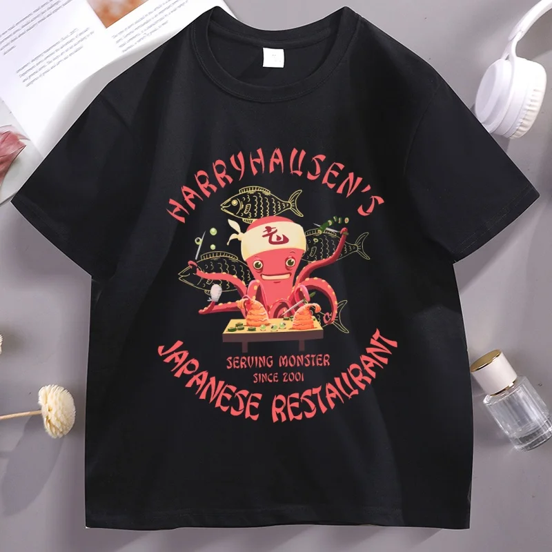 

Octopus Chef Japanese Restaurant T-Shirt Men Women Funny Graphic T Shirt Casual Cotton Short Sleeve Round Neck Tshirt Clothing