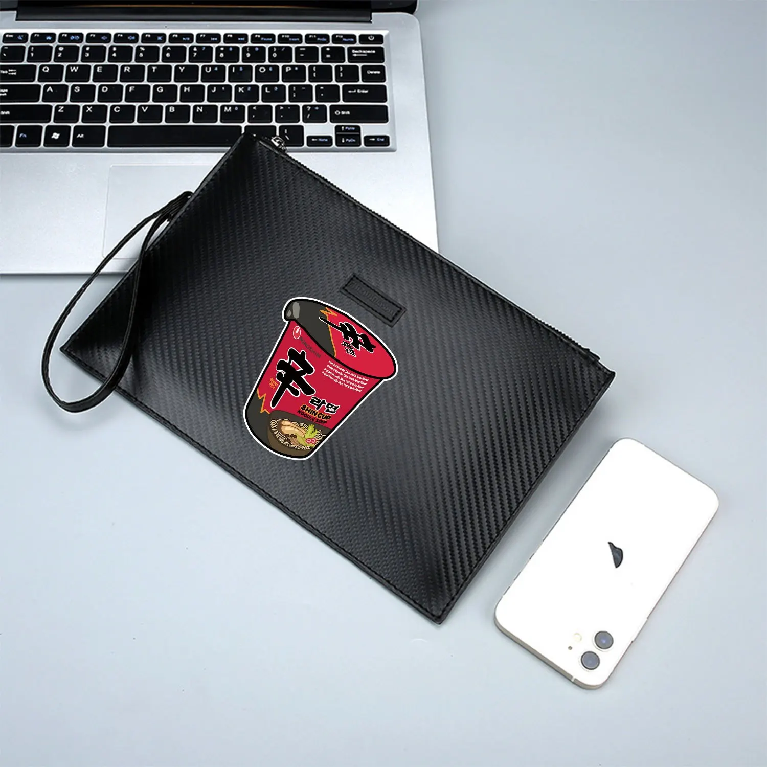 Shin Cup Noodles,Spicy Soup,Gourmet Flavor. Elegant Printed PU Men's Handbag Fashionable and Practical for Everyday Carry