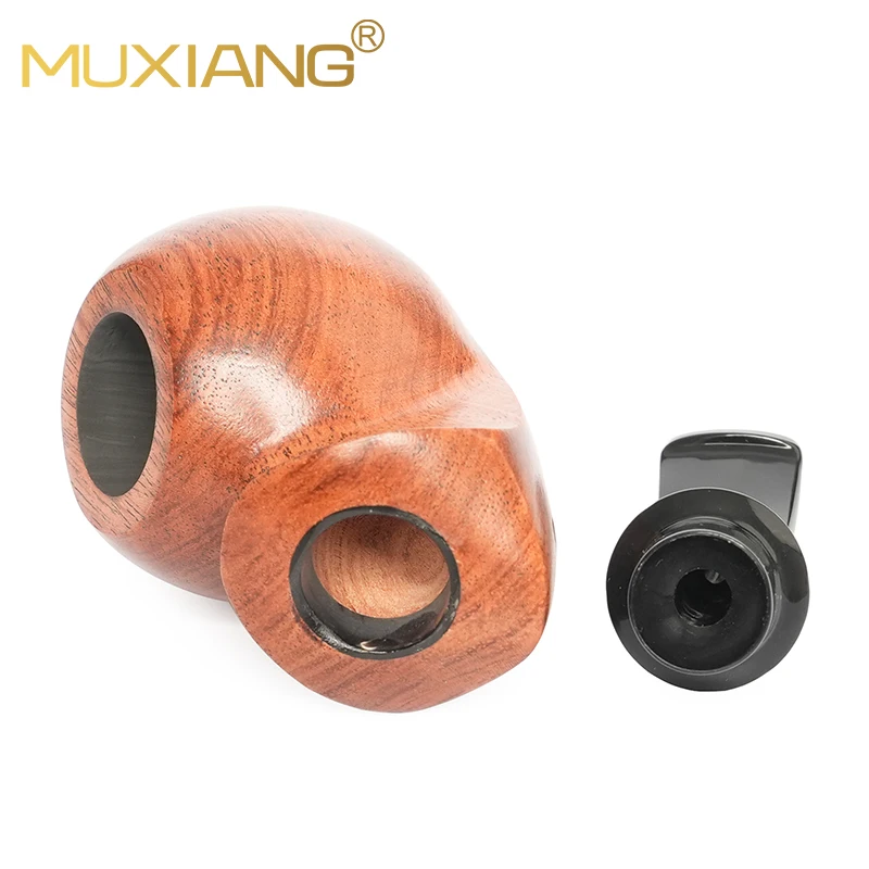 MUXIANG Big Apple Tobacco Pipe Pear Wood Pipe Bowl Cavity Design Curved Handle Military Insert Acrylic Pipe Mouth Father Gift