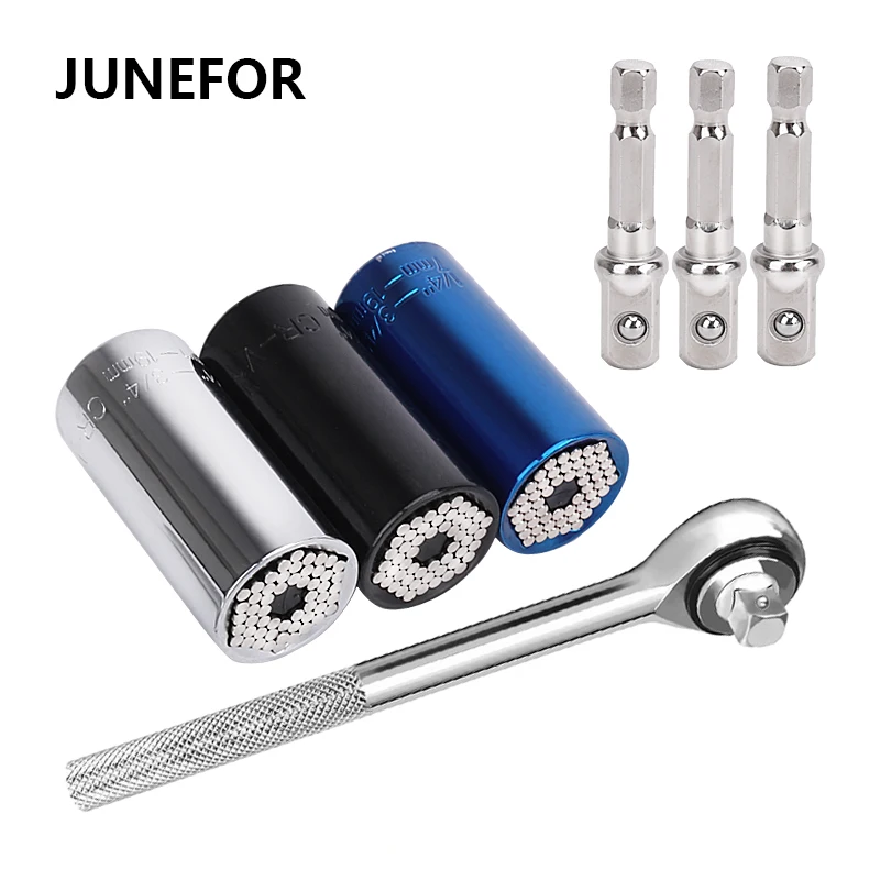 Combination Ratchet Wrench 7-19mm Universal Socket Torque Wrench Sleeve Wrench Adapter Car Repair Hand Tools Set Spanner