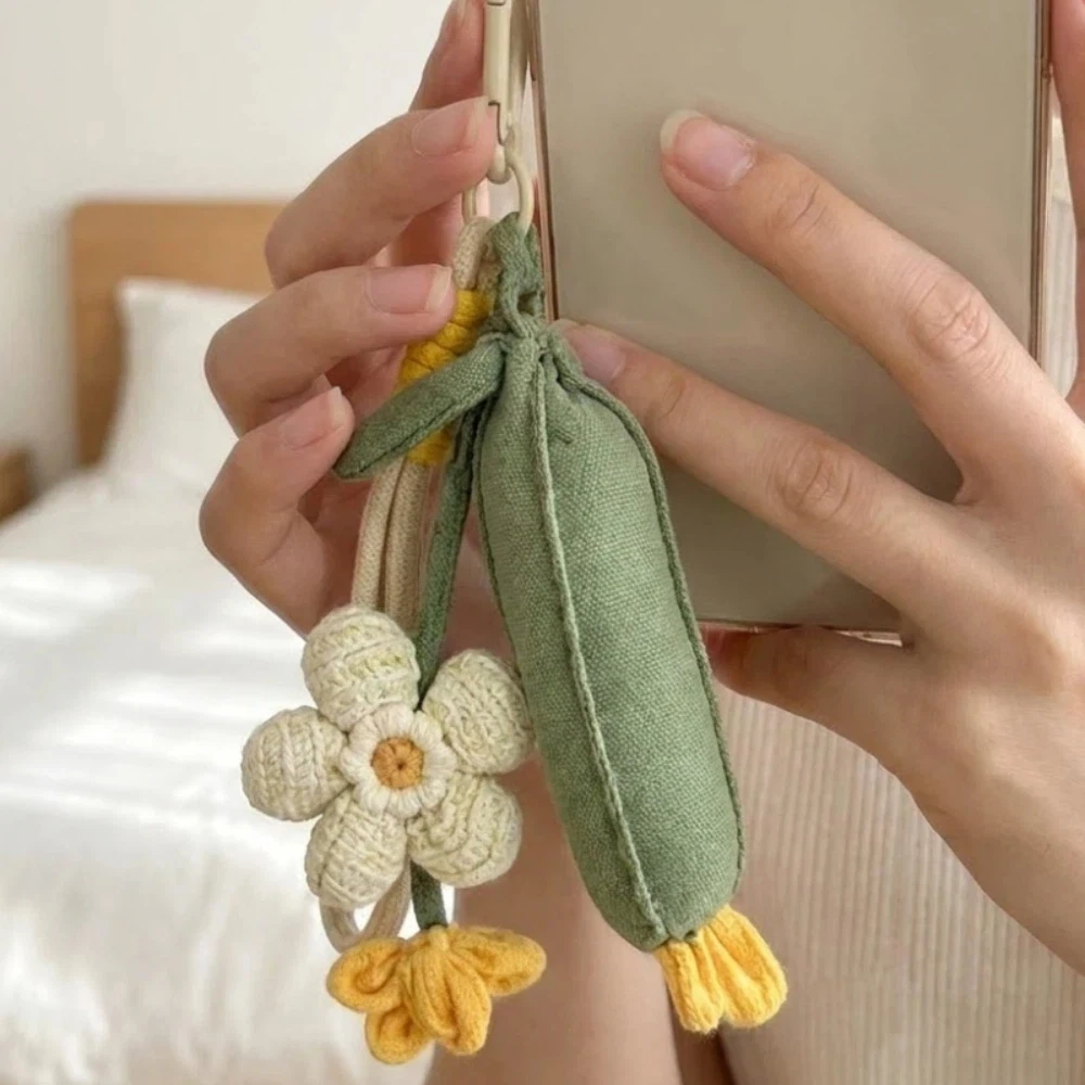 Country Style Fabric Flower Keychain Carabiner Clip Pastoral Style Bag Charm Tassel Luffa Botanical Keyring Daily Use