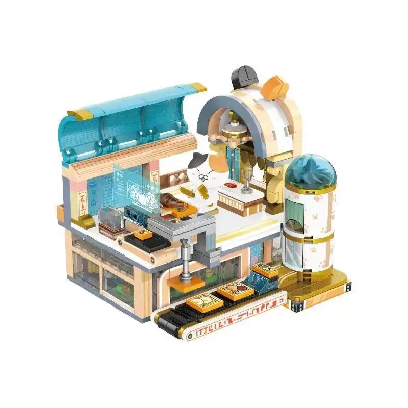 Casa de bloques de construcción para niños, juguete de cocina, modelo de ensamblaje, bricolaje, un grupo de gatos, adornos creativos, juguete para regalo de cumpleaños
