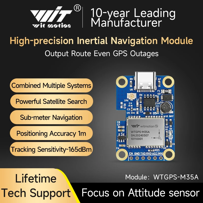 WitMotion WTGPS-35A Dwuzakresowy moduł anteny pozycjonującej GNSS Sub-meter INS, odbiornik NMEA0183 GPS-Station GPS/GNSS/BDS/GLONASS