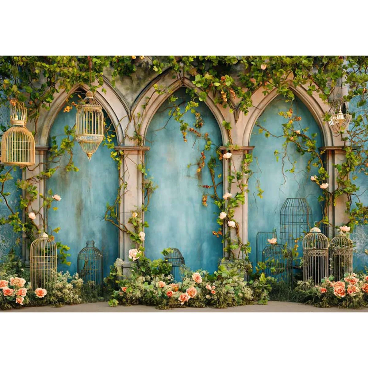 

Allenjoy Teal Arch Ivy Backdrop