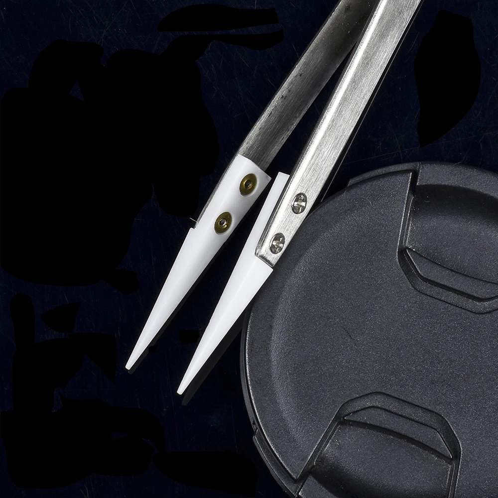 1pc Straight Tip Ceramic Electronic Soldering Tweezers Anti-Static Reverse Acid Resistant Precision Chuck Ceramic Tweezers