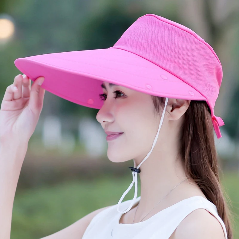 Moda mujer verano conducción al aire libre Anti-UV sombrero para el sol playa protector solar plegable gorras simples de Color sólido cuello cara