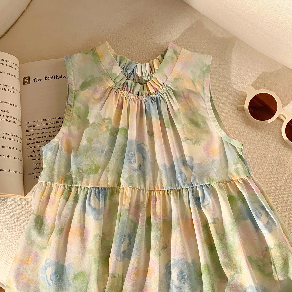 Summer Oil Painting Stand Up Collar Girls' Vest Dress Cake Skirt Fashionable Sleeveless Children's Dress Korean Girl Clothes