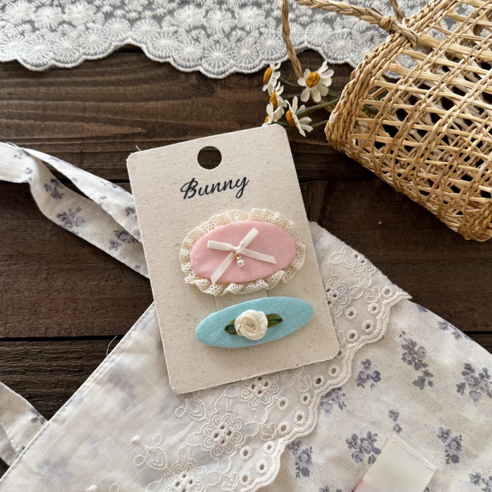 

Girls Hair Clips 2PCS Korean Fabric Lace BB Clips Fringe Snap Clips Gentle Non-Damage Fresh Daily Style