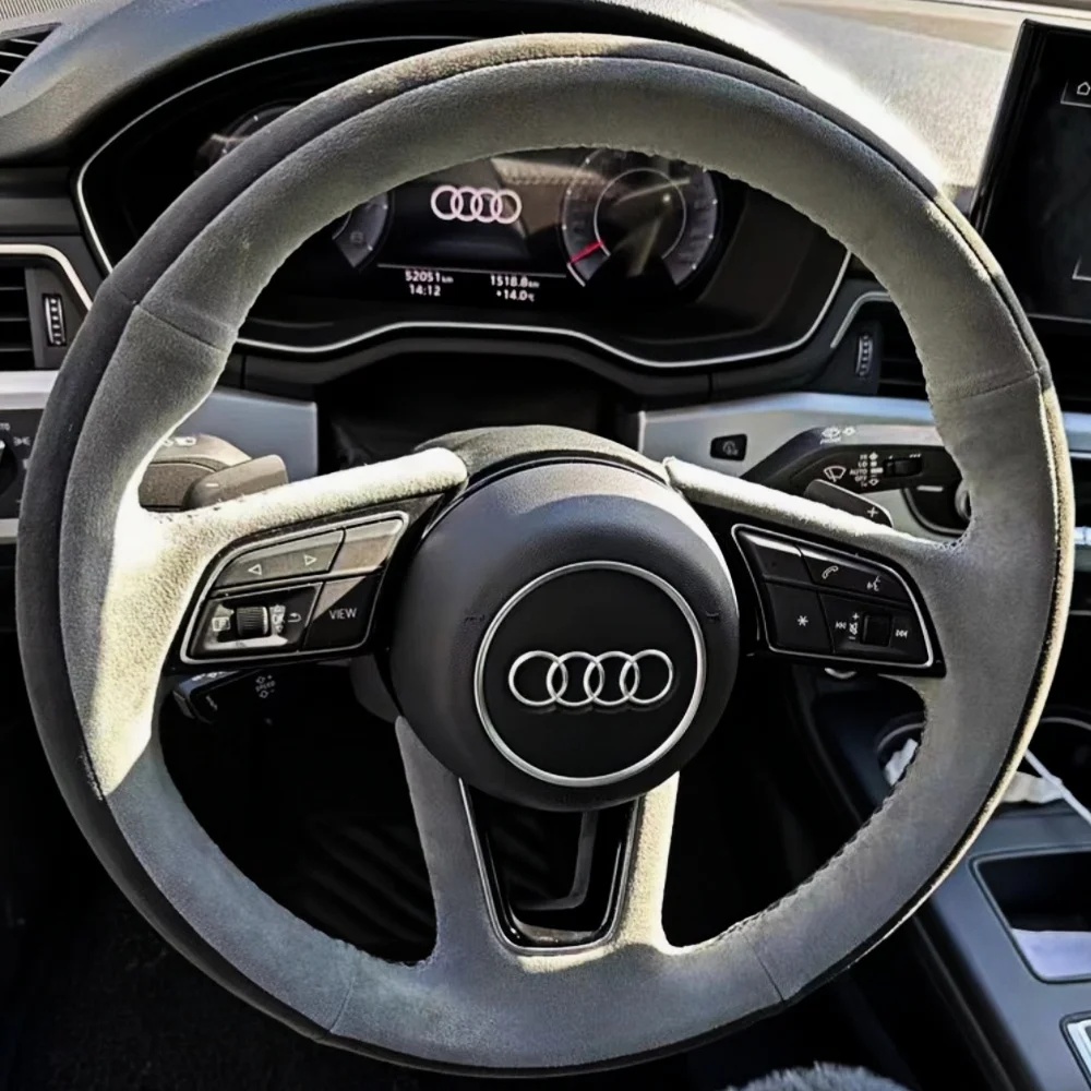 Custom Car Steering Wheel Cover Hand sewn Anti-Slip And Soft Sueder Leather For Audi A3 A4 A5 S4 Q2 Q3 RS5 Avant Steering Wrap