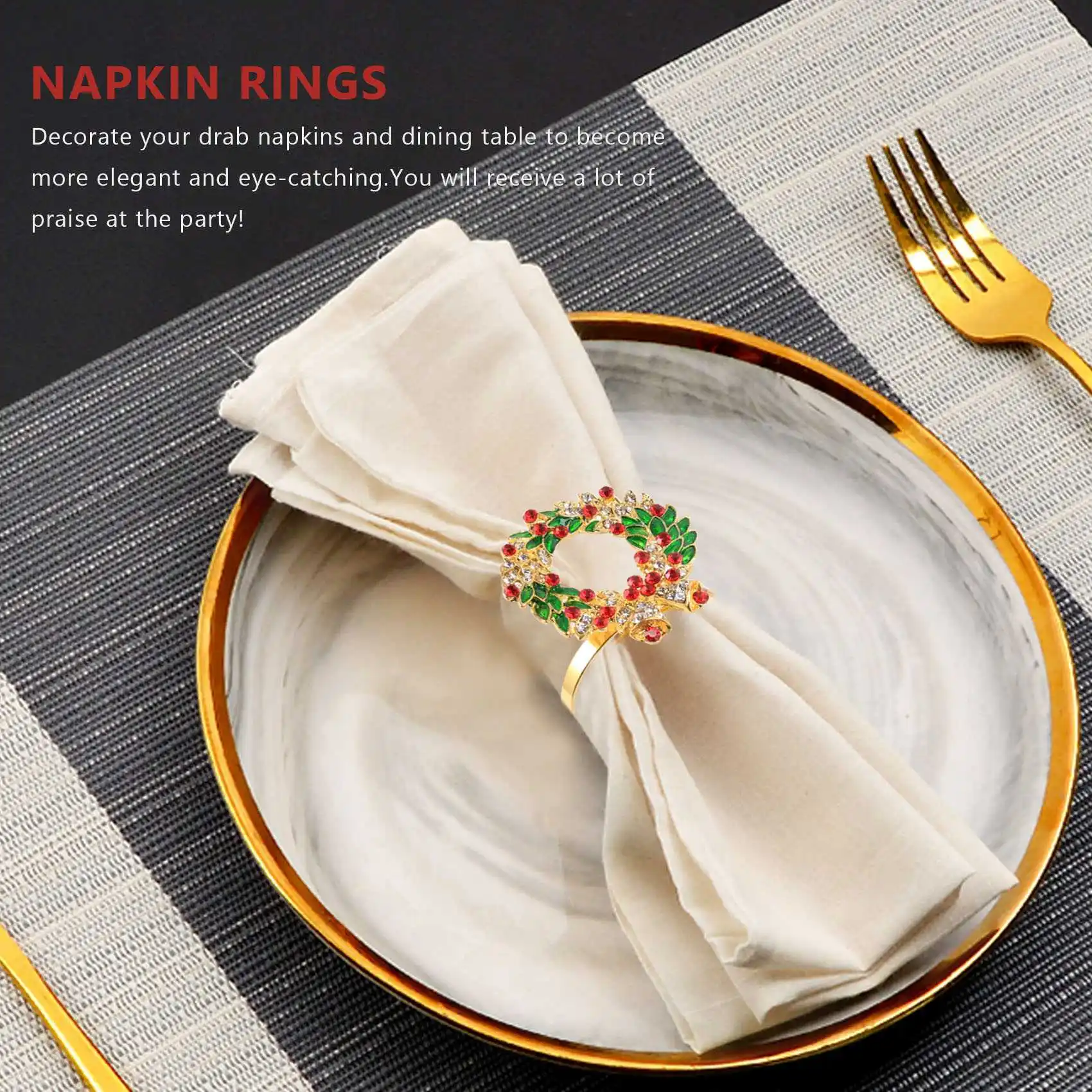 MALL Set of 8 Napkin Ring Wreath Napkin Ring Holder for Xmas, Thanksgiving, Wedding, Holiday Party Table Decoration