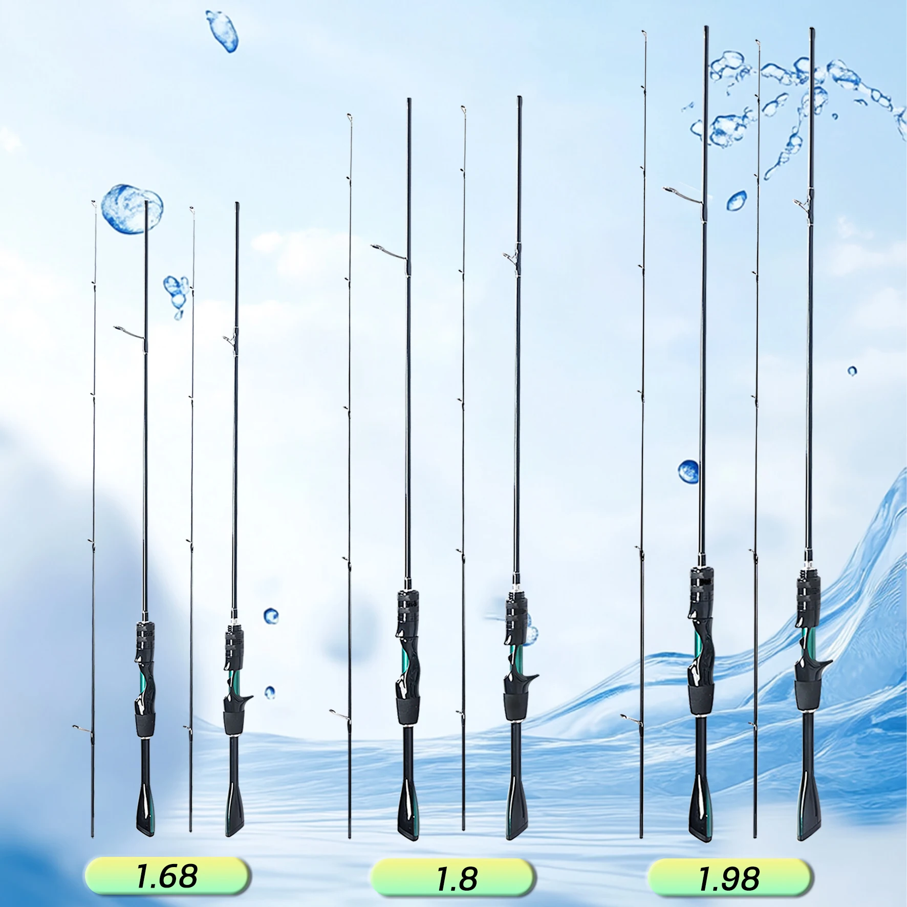 

Single Lure Rod Suitable for Multiple Water Bodies Ultra-Light High Carbon Fiber Material Solid Rod Tip High Sensitivity and Sensitivity Straight Handle Gun Handle Optional 1.68/1.8/ 1.98m 2-Section Lure Soft Lure Black with Green Triangular Segmented Gri