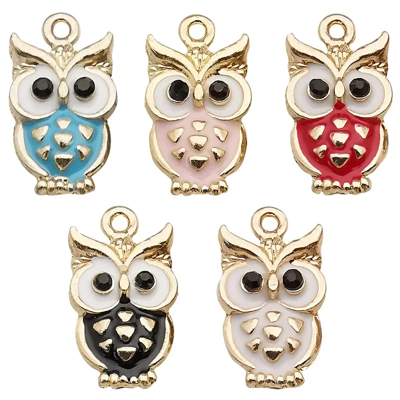 15PCS KC Alloy Enamel Lovely Owl Charms For Jewelry Making DIY Earrings Accessories Bracelet Necklace Pendants Wholesale Supply