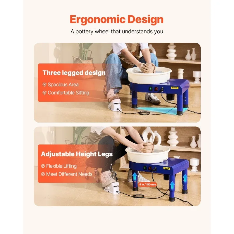 Pottery Wheel 14 in Ceramic Wheel Machine 60-300 RPM Speed Adjustable Blue