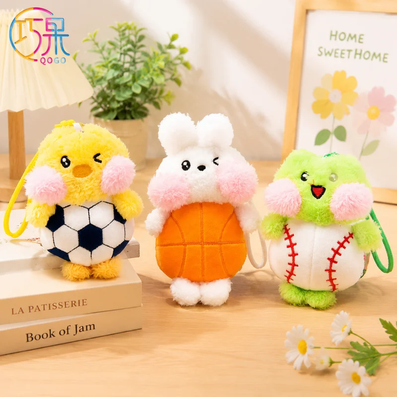 4pcs Creative cute sports plush cute pet ball doll keychain fashion basketball football baseball bag pendant gift for friends