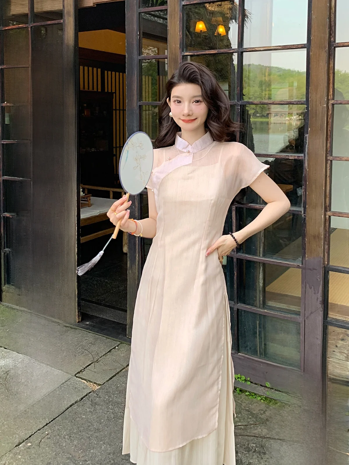 

New Chinese Style Short Sleeve Qipao Dress Two-Piece Set Zen Atmosphere Summer Long Skirt for Women Traditional National Fashion