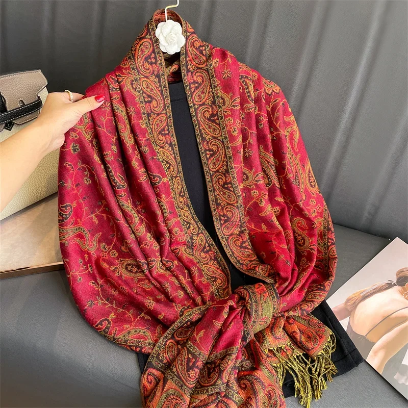 

Luxury Autumn Cashmere Pashmina Shawl Warm Winter Wrap Female Foulard Cotton Stoles Design Print Scarf for Ladies