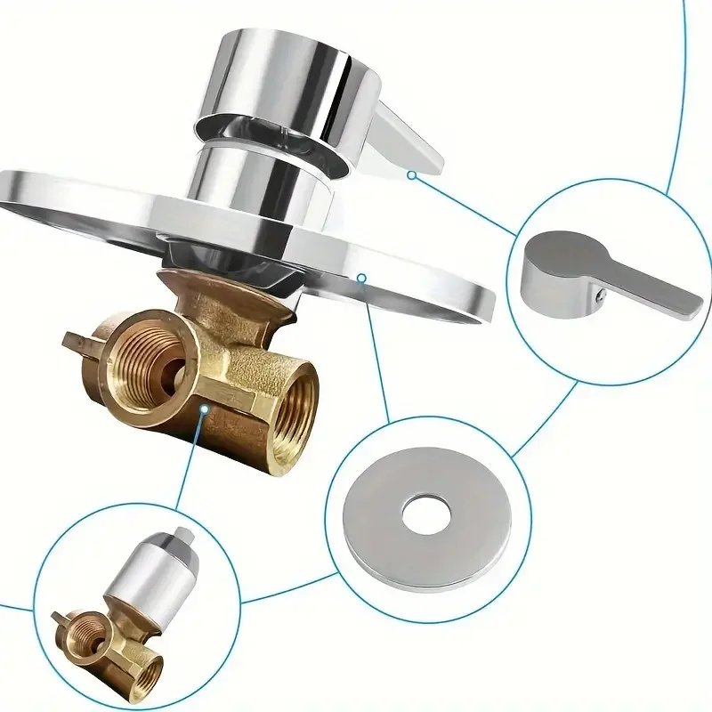 

Chrome-Plated Single-Function Shower Mixer Valve - Wall-Mounted, Hot & Cold Water Control for Bathroom Decor, Round Showerhead,