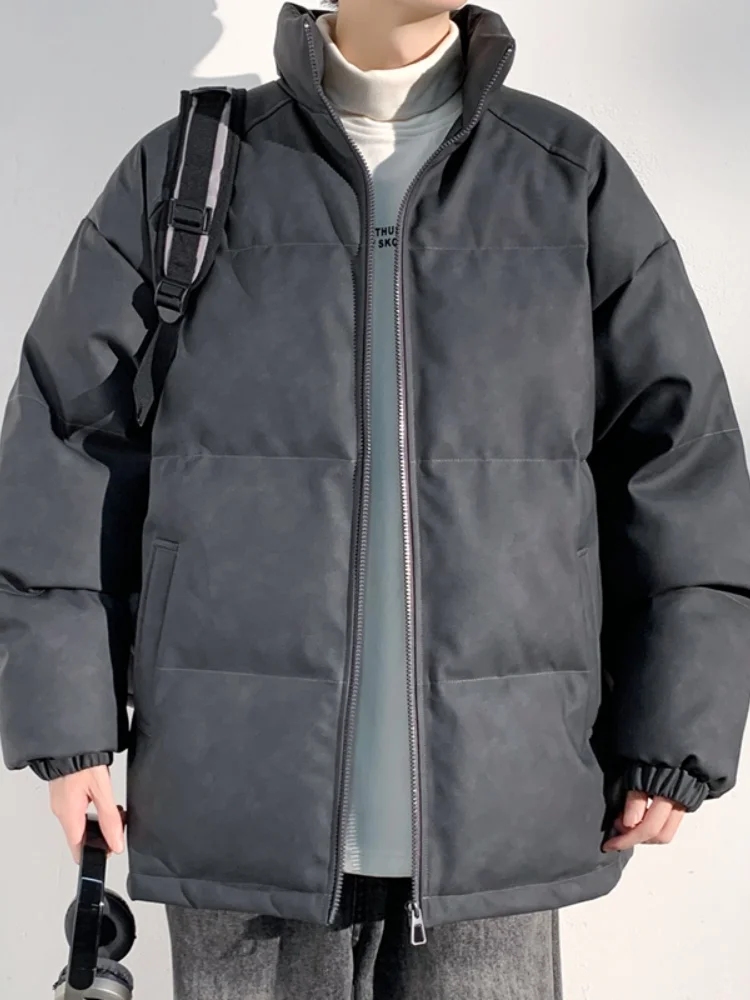 

Men's Thiened Winter Cotton Jaet Loose Warm Stand Collar Youth Faion Color Casual Long Sve Zipper Closure Coat