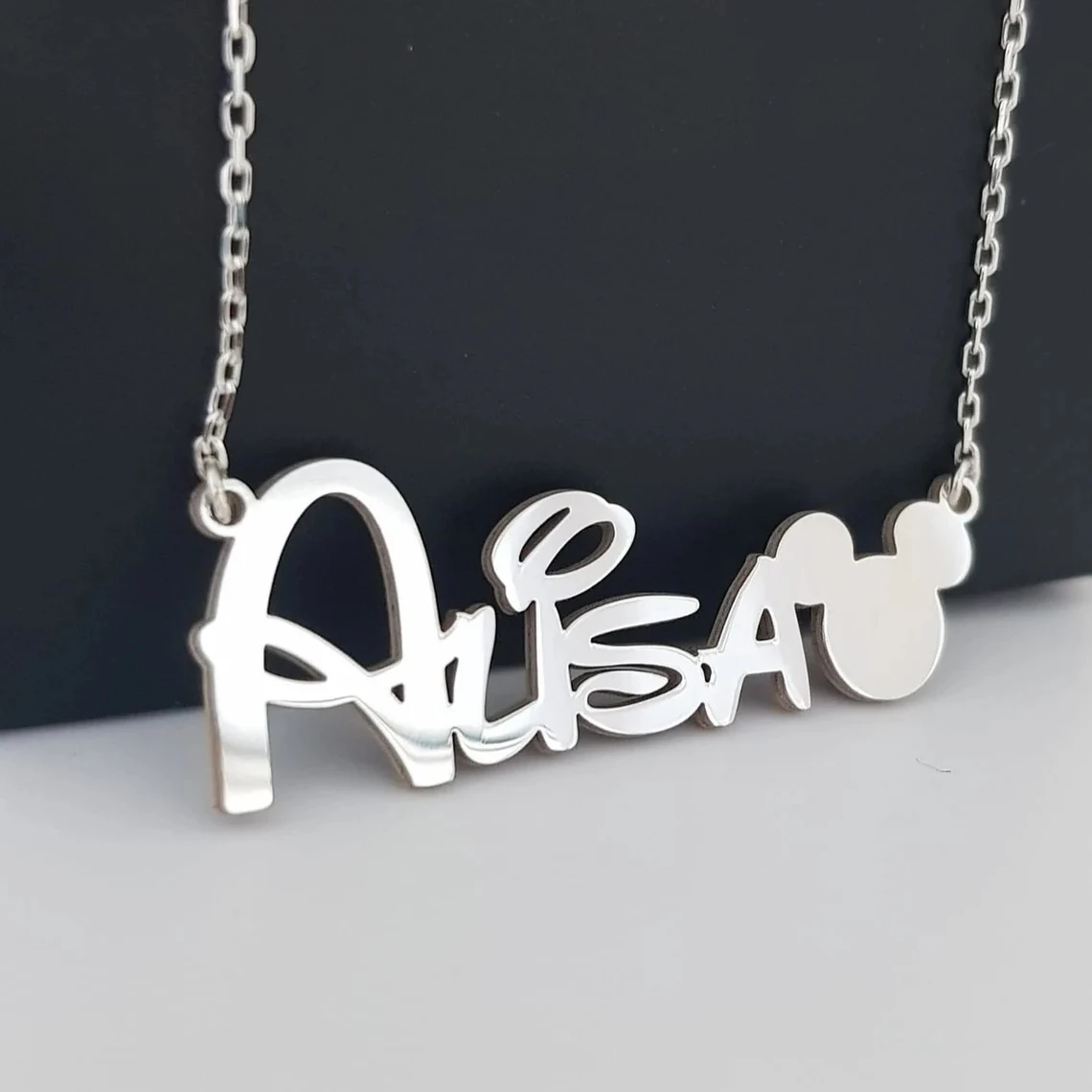 Custom Cartoon Name Necklace Women Girl Children Jewelry Stainless Steel Gold Color Cute Mouse Nameplate Necklace Birthday Gifts