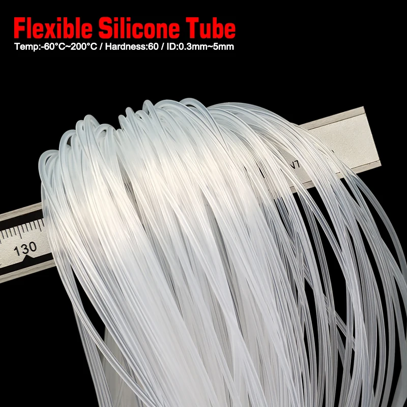 

5Meter Transparent Flexible Silicone Tubing ID 0.6 0.7 1 1.2 1.5mm Food Grade Tube Pipe Temperature Resistance Non toxi Hose