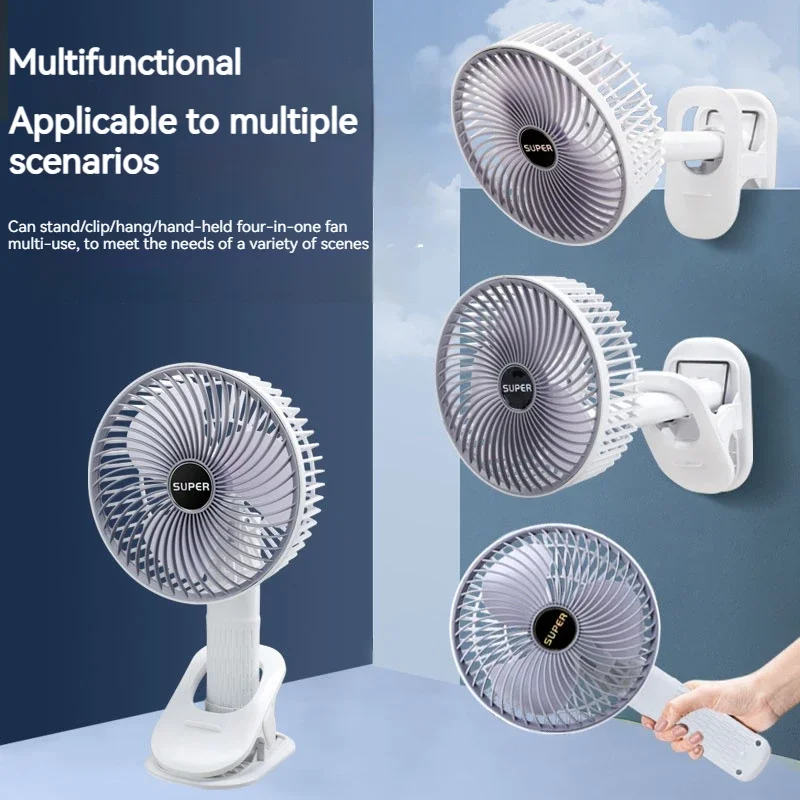 

Portable Fan USB Rechargeable Handheld Fan 3-Speed Cordless Clip-On Circulator Cooling Fan for Office Camping Desktop