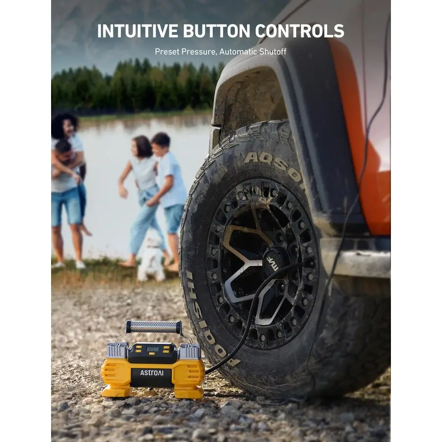 مضخة نفخ الإطارات المحمولة 160 رطل لكل بوصة مربعة تيار مستمر، إيقاف تلقائي مع شاشة، أسطوانات مزدوجة أمبير محركات مزدوجة، ضاغط هواء 12 فولت f #6