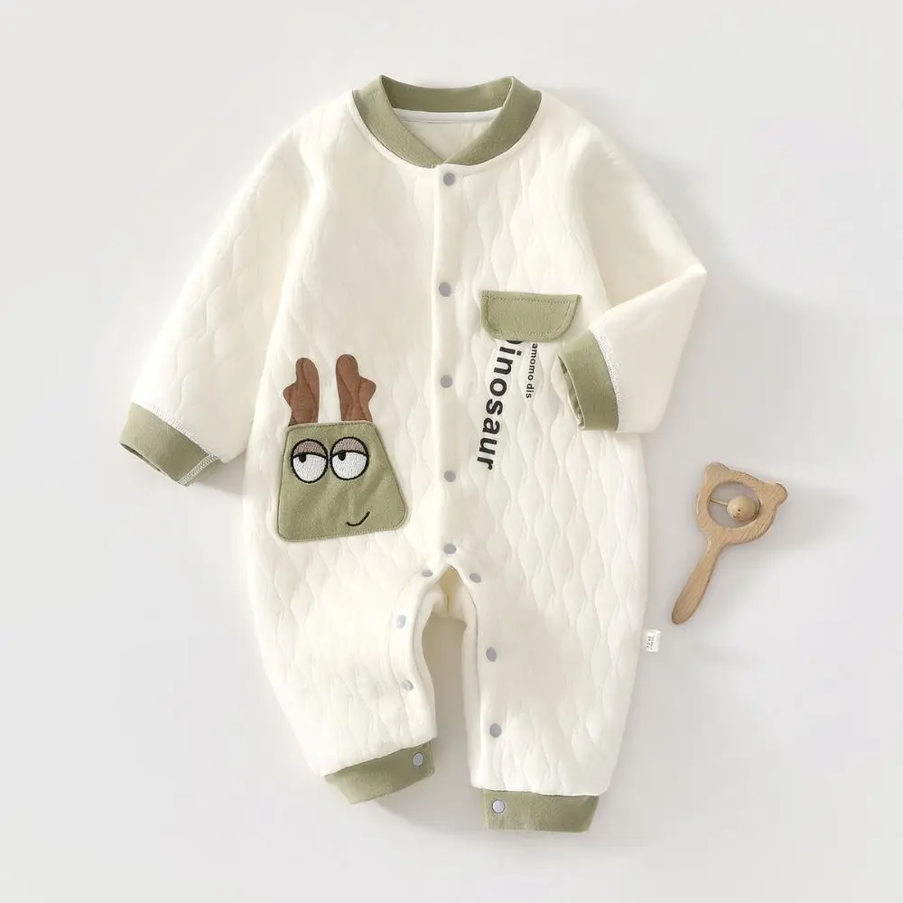 

High Quality Three-layer Baby Jumpsuit Cotton Thickned Warm Clothes Cute Cartoon Crawling Clothes Spring Autumn
